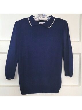 VINTAGE 40s Style Bright Lights Navy Johnny Collar 3/4 Sleeve Sweater